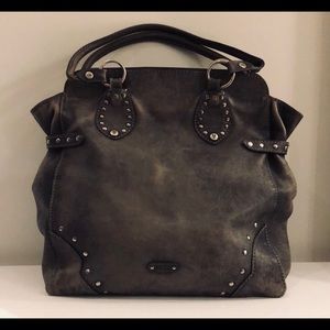 Studded Leather Frye Bag in Gunmetal Black/Grey